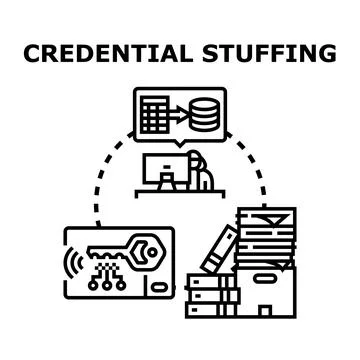 Credential stuffing concept representing digital data hacking Illustrazione stock