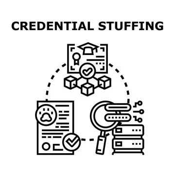 Credential stuffing login data security attack concept Illustrazione stock