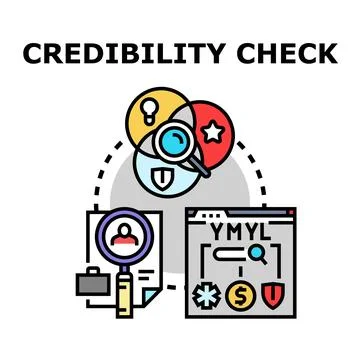 Credibility check evaluating trustworthiness and expertise online Stock Illustration
