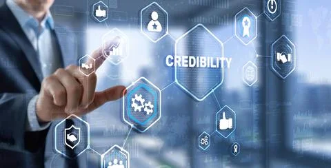 Credibility improvement concept. Multiple exposure virtual screen Stock Photos
