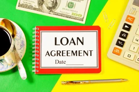 Credit agreement-text label on the document folder and the planning date. Stock Photos