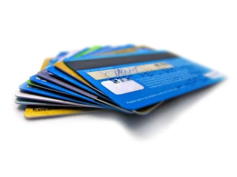 Credit and debit card stack Foto stock