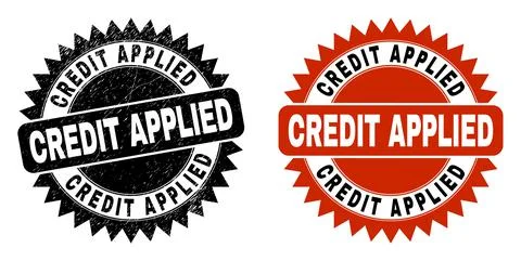 CREDIT APPLIED Black Rosette Seal with Rubber Texture Stock Illustration