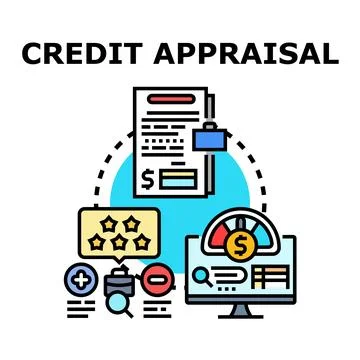 Credit appraisal process evaluating financial score and loan application Illustrazione stock