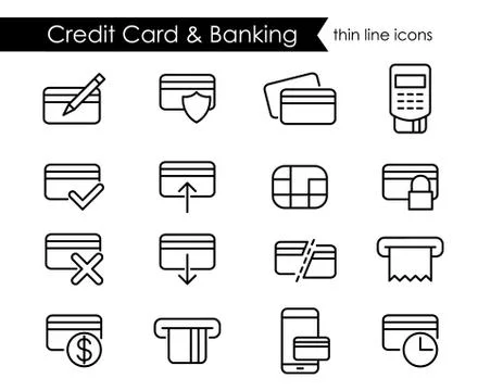 Credit card and e-commerce thin line icon set Stock Illustration