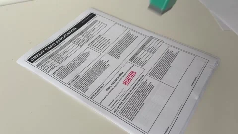 Credit Card Application Form Rejected With Rubber Stamp for Lending Refusal Stock Footage 340395731