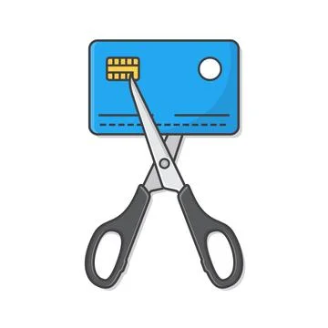 Credit Card Being Cut With Scissors Vector Icon Illustration. Scissors And .. Stock Illustration