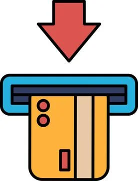 A credit card is being inserted into a machine with a downward arrow Stock Illustration