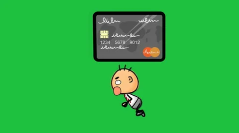 Credit Card Chasing Cartoon Man Video stock 33889341