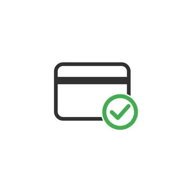 Credit card with checkmark vector icon. Done transaction concept. Banking pay Stock Illustration