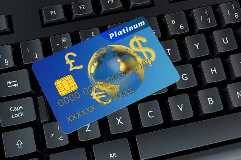 Credit card on a computer keyboard Illustrazione stock