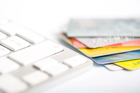 Credit card on a computer keyboard Stock Photos