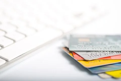 Credit card on a computer keyboard Stock Photos