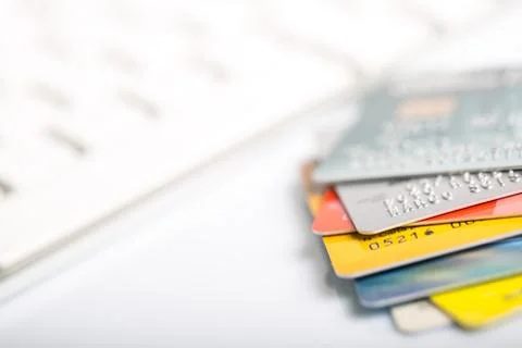Credit card on a computer keyboard Stock Photos