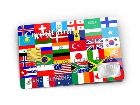 Credit card covered with flags. Stock Illustration