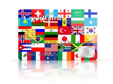 Credit card covered with flags. Stock Illustration