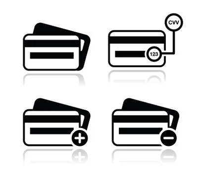 Credit Card, CVV code black icons set with shadow Stock Illustration