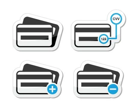 Credit Card, CVV code icons as labels set Stock Illustration