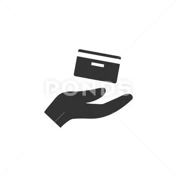 Credit card, hand icon. Vector illustration, flat design. Stock Illustration