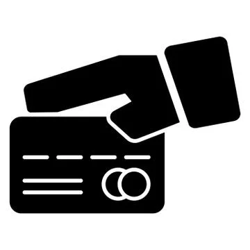 Credit card in hand vector icon. Black and white card illustration. Outline Stock Illustration