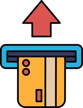 A credit card is inserted into a machine with a red arrow pointing up Stock Illustration