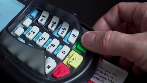 Credit Card Machine Chip And Pin Code Being Entered Detail with Hand Stock Footage 78540618