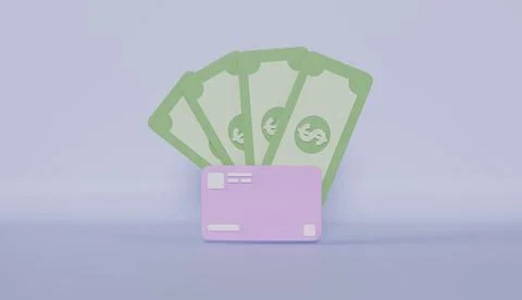 Credit card with money banknote stack, online shopping, saving money Stock Illustration