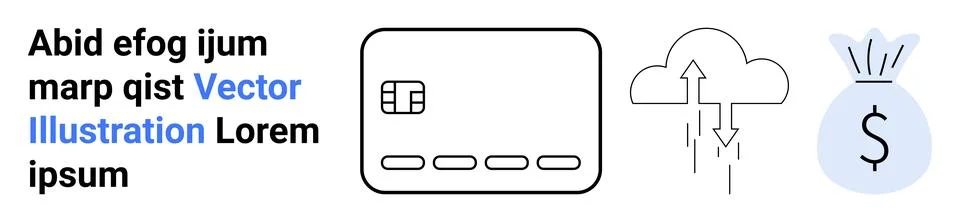 Credit card next to cloud computing symbol and money bag with dollar sign. Id イラスト素材