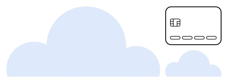 Credit card next to cloud forms highlighting online transactions, cloud compu Stock Illustration