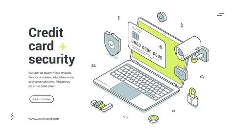 Credit card online banking security isometric web banner design template vect Stock Illustration