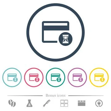 Credit card operation in progress flat color icons in round outlines Ilustración de archivo