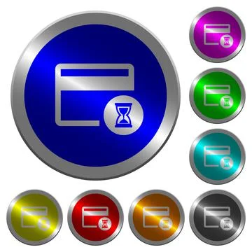 Credit card operation in progress luminous coin-like round color buttons Illustrazione stock
