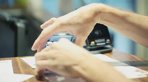Credit card  payment  transaction - contactless payment equipment Stock Footage