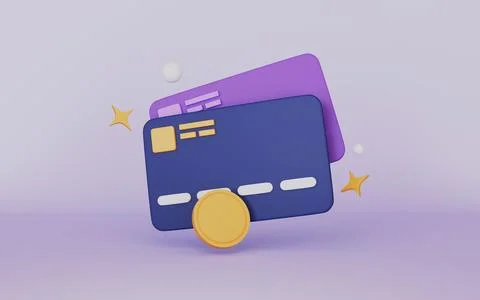 Credit card payments with floating elements of a credit card and coins Illustrazione stock