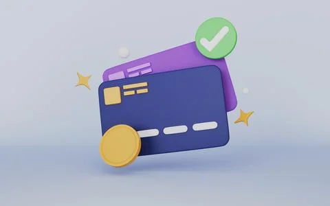 Credit card payments with floating elements of a credit card and coins Stockillustratie