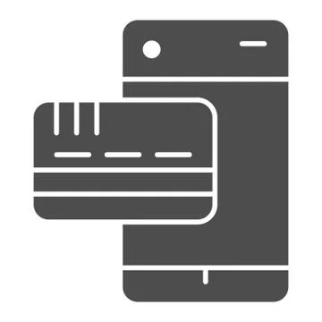 Credit card on phone solid icon. Mobile pay operation, payments symbol, glyph 스톡 일러스트