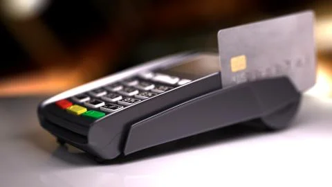 Credit Card Reader with card passed. 3d illustration Ilustración de archivo