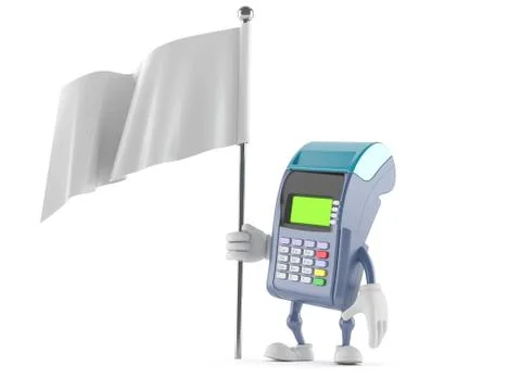 Credit card reader character with blank flag Ilustração Stock