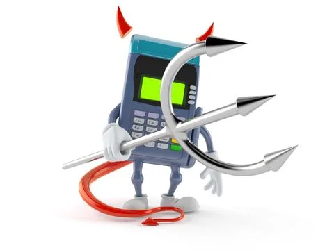 Credit card reader character with devil horns and pitchfork イラスト素材