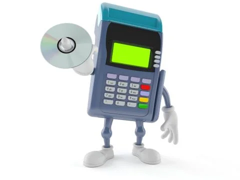 Credit card reader character holding cd disc Ilustração Stock