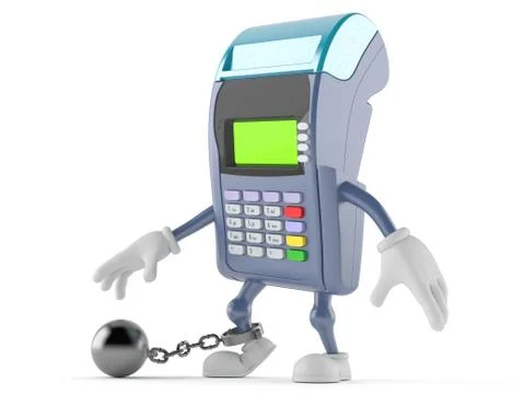 Credit card reader character with prison ball Illustrazione stock