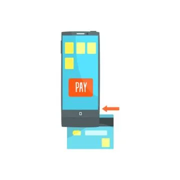 Credit card reader on smartphone scanning a credit card, online shopping Stock Illustration