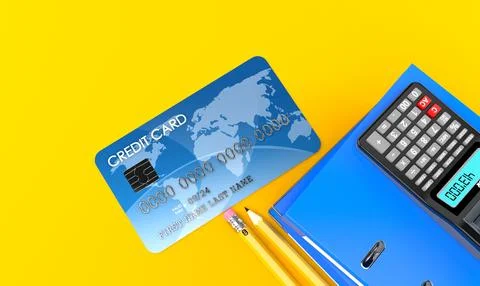 Credit card with ring binders and calculator Stock Illustration