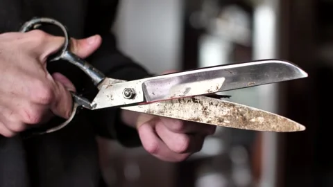 Credit card. rusty scissors cutting bank card. Stock Footage 308042764