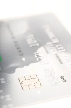 Credit card with security chip, selective focus on the chip Stock Photos