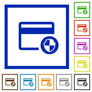 Credit card security flat framed icons Illustrazione stock