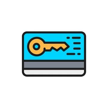 Credit card with security key flat color line icon. Stock Illustration
