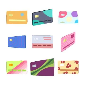Credit card set cartoon vector illustration Stock Illustration