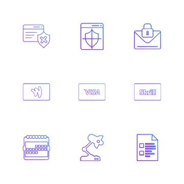 Credit card , sheild , envelope , message , locked, skrill , document , visa  Stock Illustration
