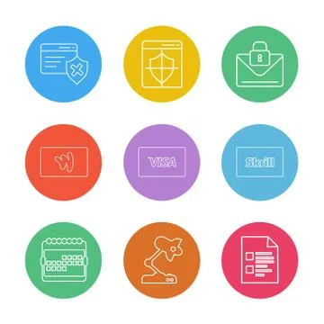 Credit card , sheild , envelope , message , locked, skrill , document , visa  Stock Illustration